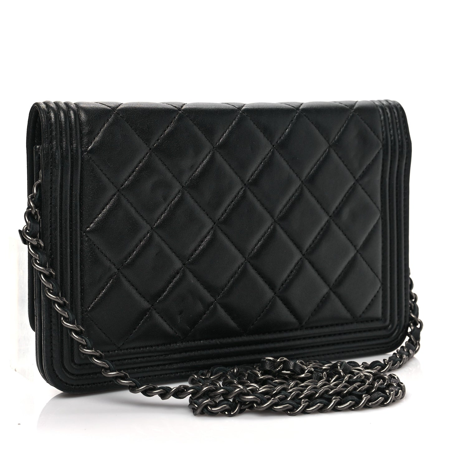Lambskin Quilted Boy Wallet On Chain WOC Black