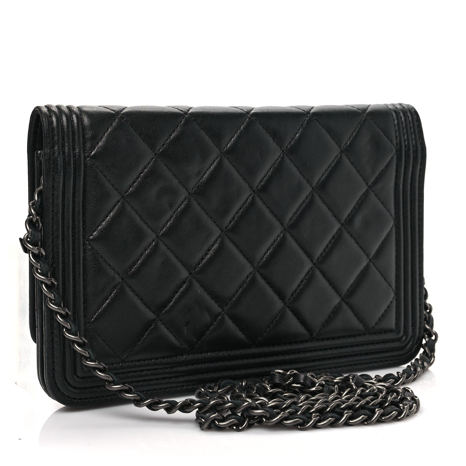 Chanel Lambskin Quilted Boy Wallet On Chain WOC Black 3 of 8