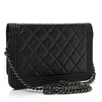 Chanel Lambskin Quilted Boy Wallet On Chain WOC Black 3 of 8