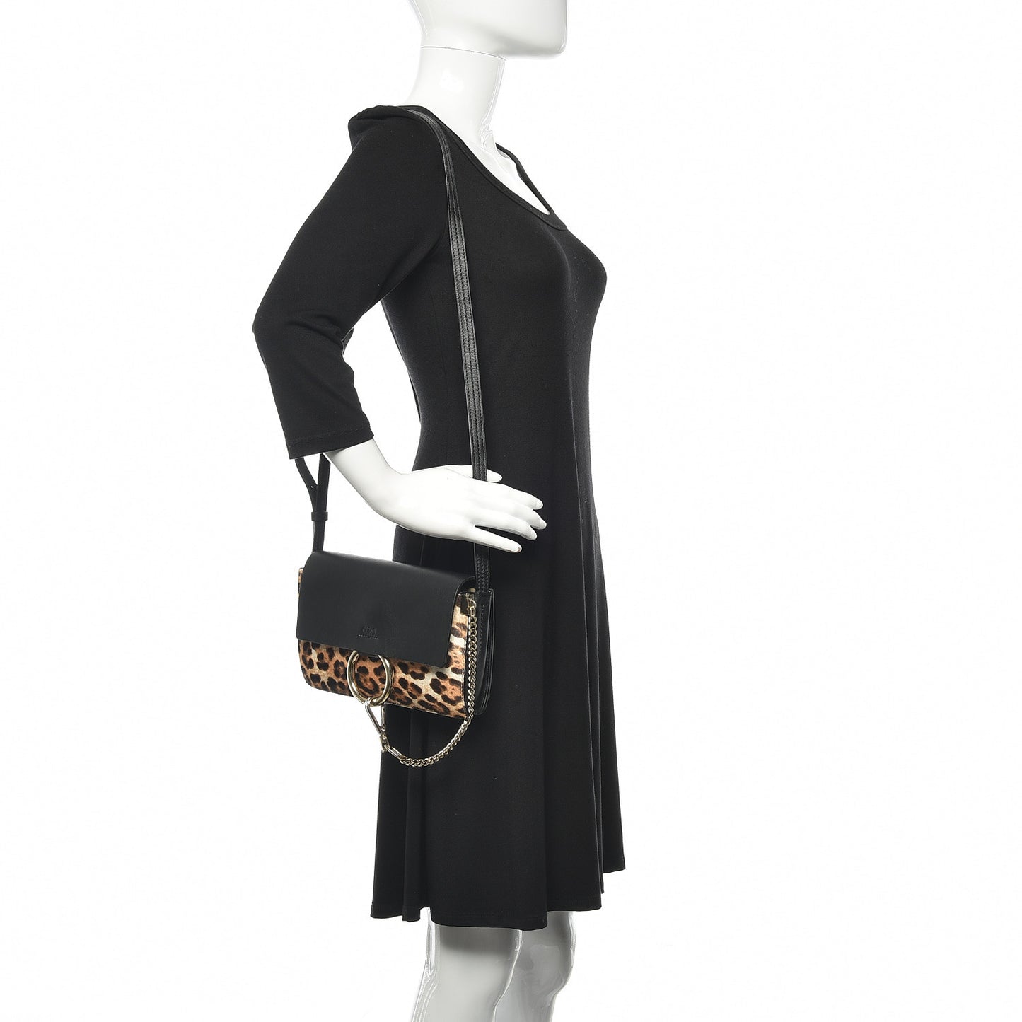 Calfskin Pony Hair Leopard Print Small Faye Shoulder Bag Abstract White