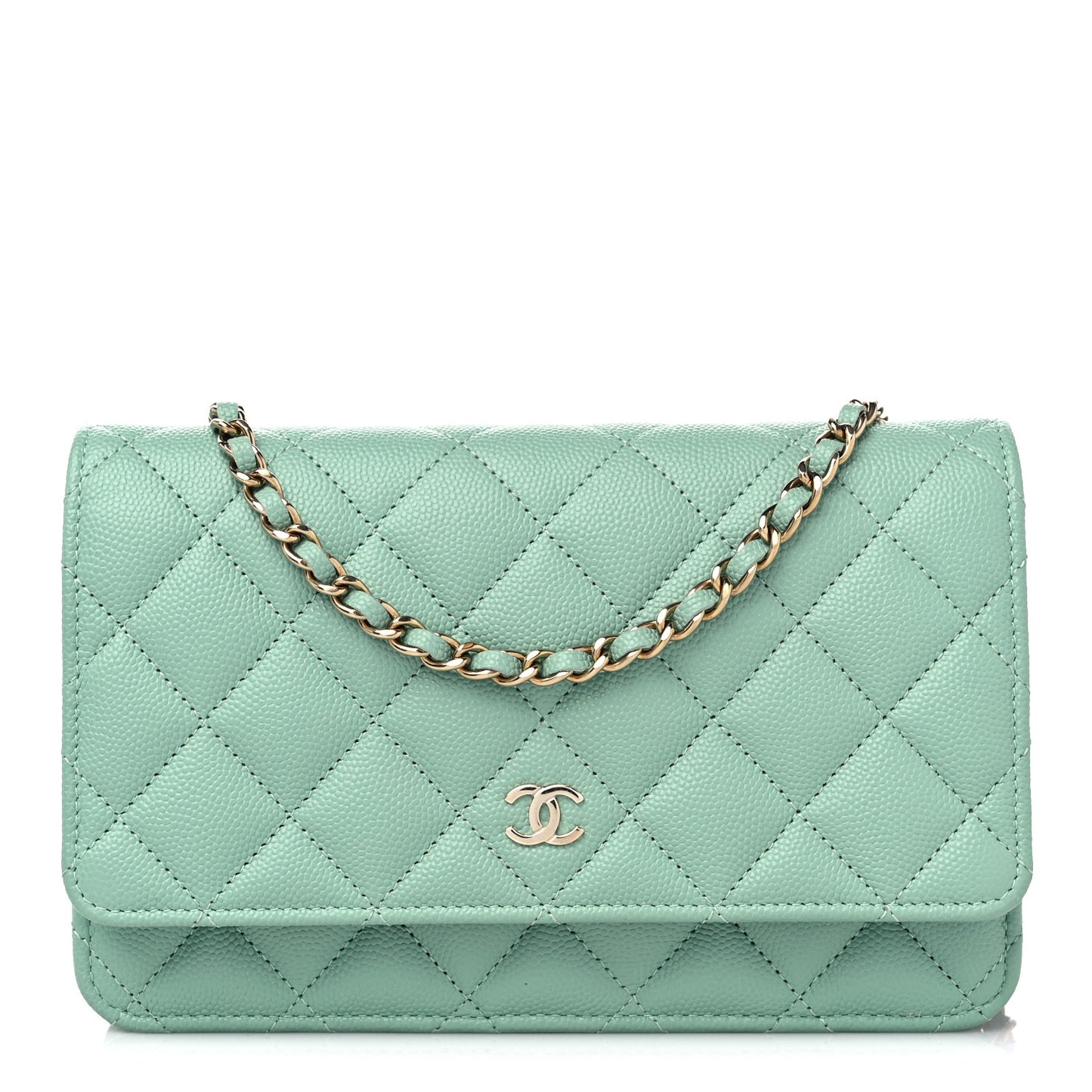 Caviar Quilted Wallet on Chain WOC Light Green