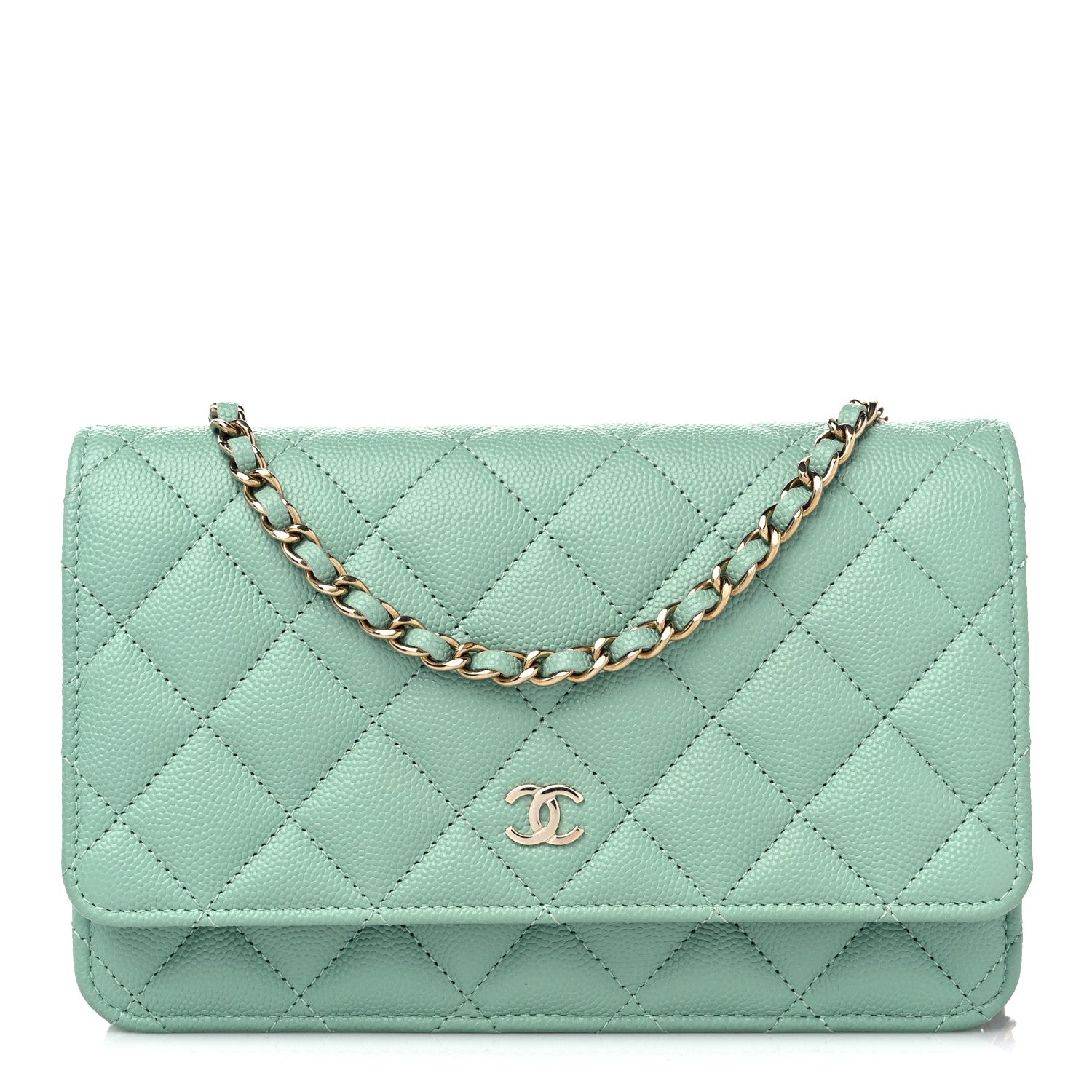 Chanel Caviar Quilted Wallet on Chain WOC Light Green 1 of 10