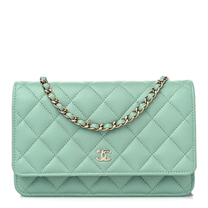 Chanel Caviar Quilted Wallet on Chain WOC Light Green 1 of 10