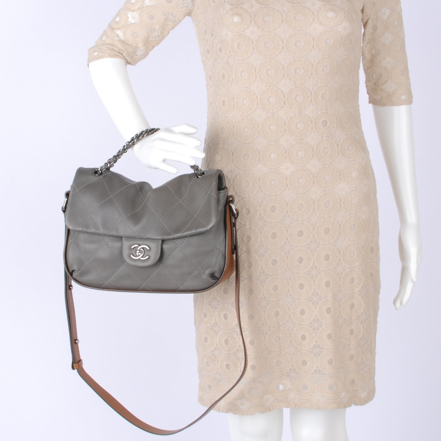 Calfskin Country Chic Cross Body Flap Grey