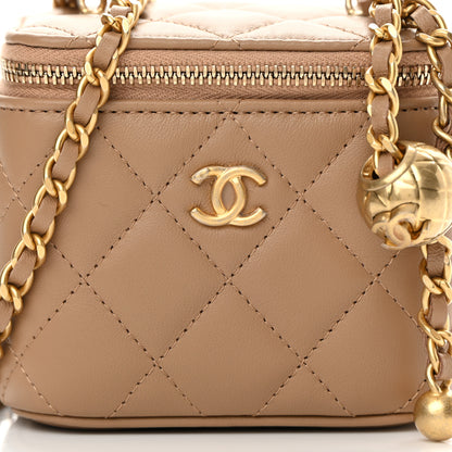 Chanel Lambskin Quilted Pearl Crush Mini Vanity Case With Chain Beige 8 of 11
