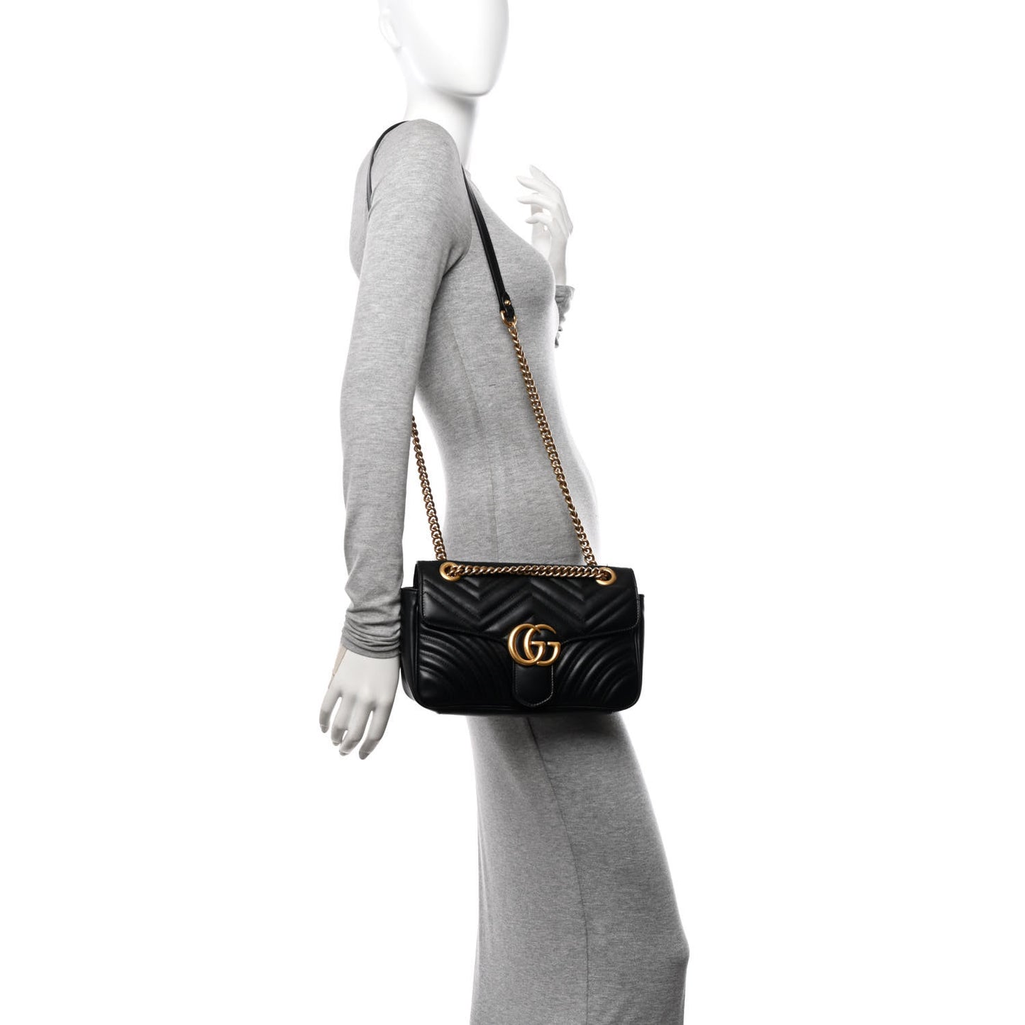 Calfskin Matelasse Small GG Marmont Shoulder Bag Black