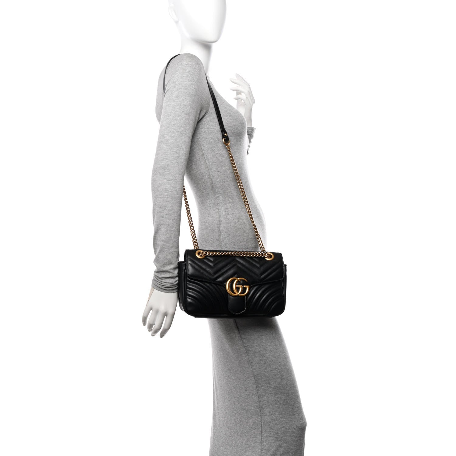 Gucci Calfskin Matelasse Small GG Marmont Shoulder Bag Black 2 of 13