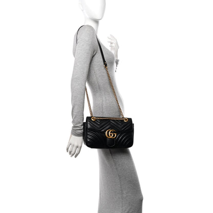 Gucci Calfskin Matelasse Small GG Marmont Shoulder Bag Black 2 of 13