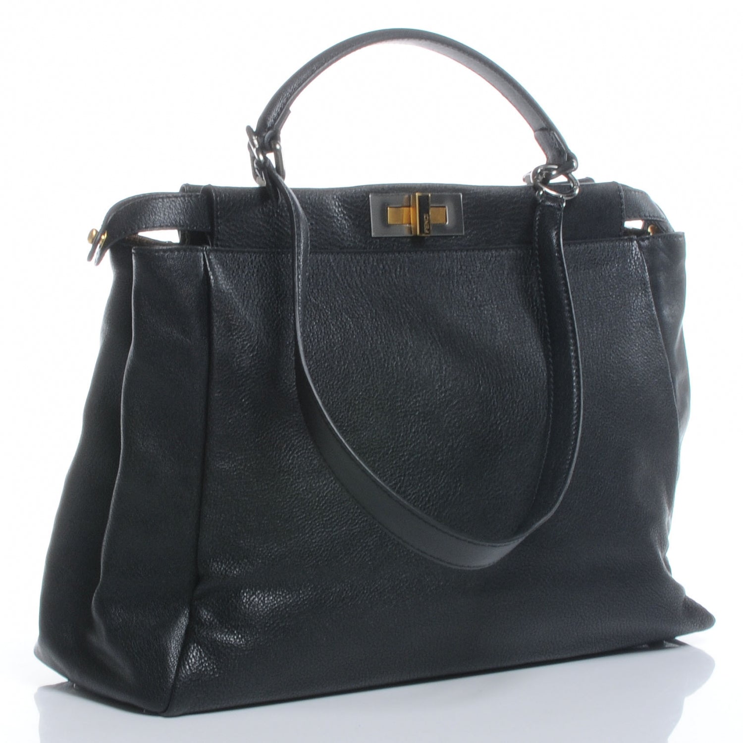 Fendi Goatskin Zucca Large Peekaboo Iconic Satchel Black Tobacco 3 of 9