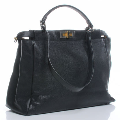 Fendi Goatskin Zucca Large Peekaboo Iconic Satchel Black Tobacco 3 of 9