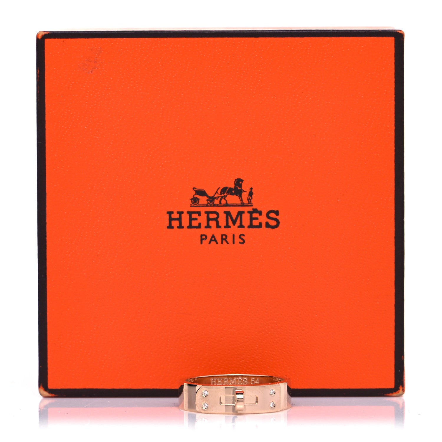 Hermes 18K Rose Gold Diamond PM Kelly Ring 54 6.75 9 of 10