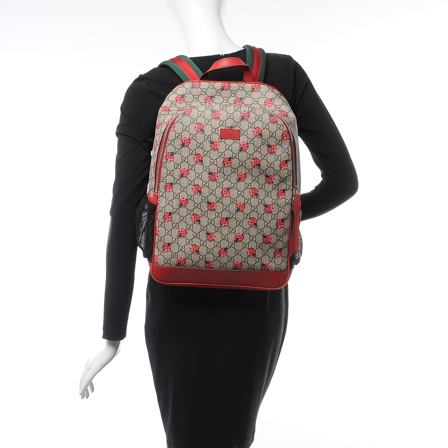 GG Supreme Monogram Ladybug Backpack Diaper Bag Red