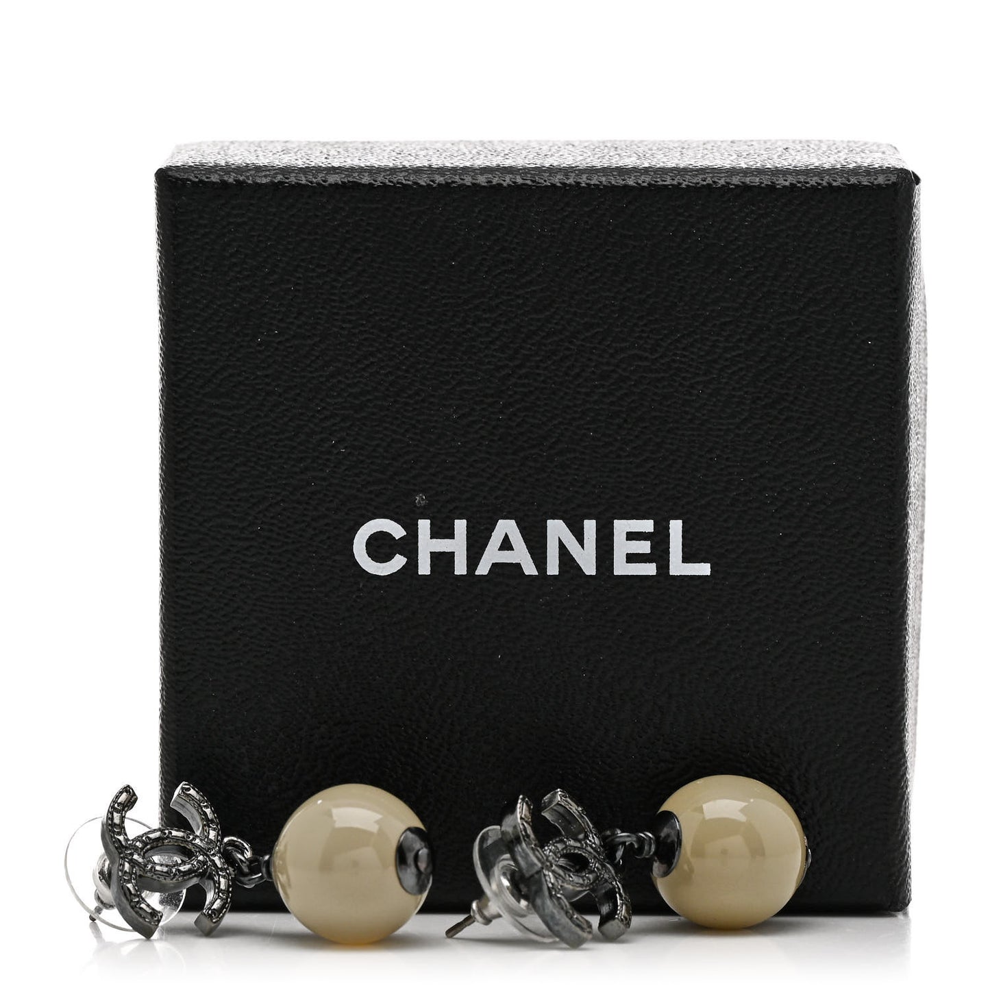 Bead CC Drop Earrings Ruthenium White