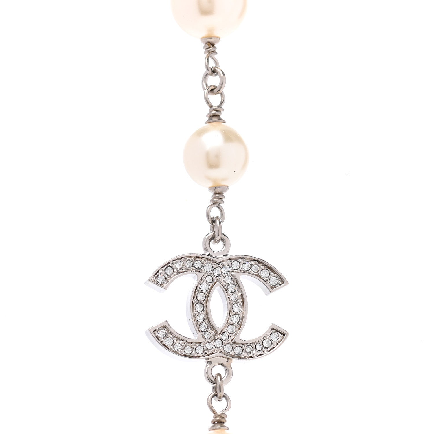 Chanel Crystal Pearl CC Long Necklace Silver 4 of 6