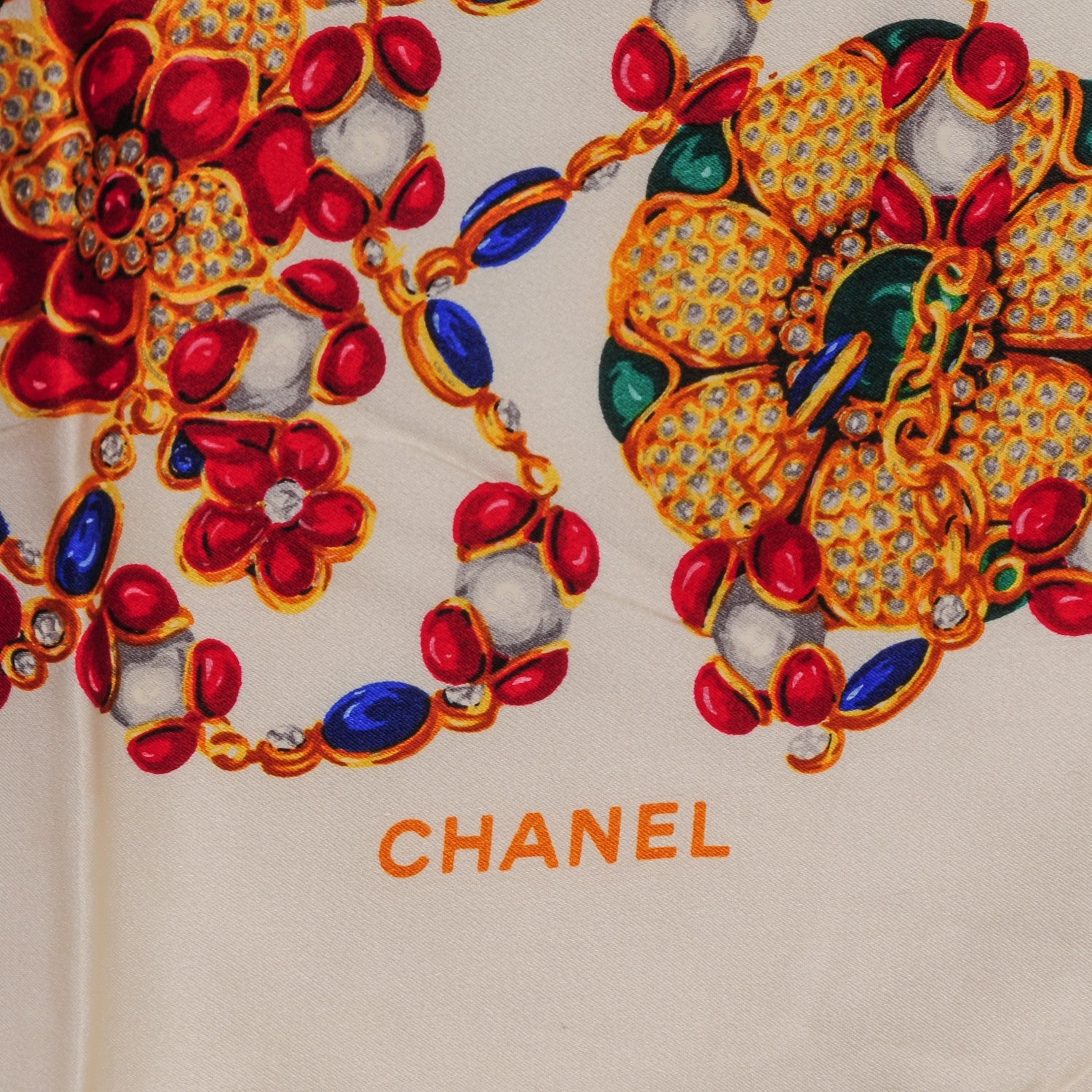 Chanel Silk Flower Jewels Scarf White 3 of 5