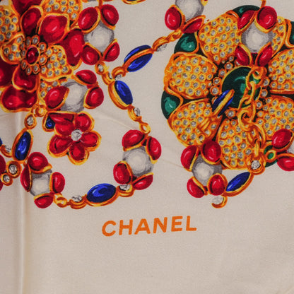 Chanel Silk Flower Jewels Scarf White 3 of 5