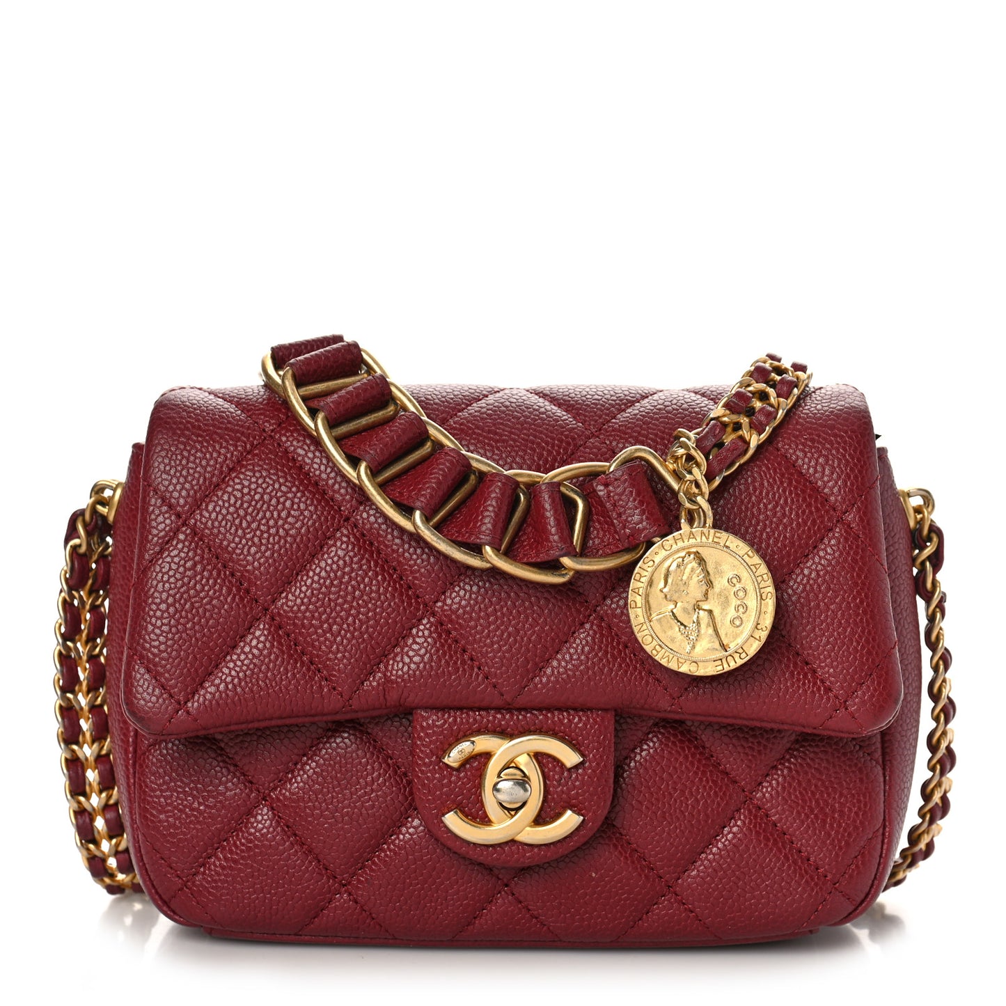 Caviar Quilted Mini Chain Soul Flap Burgundy