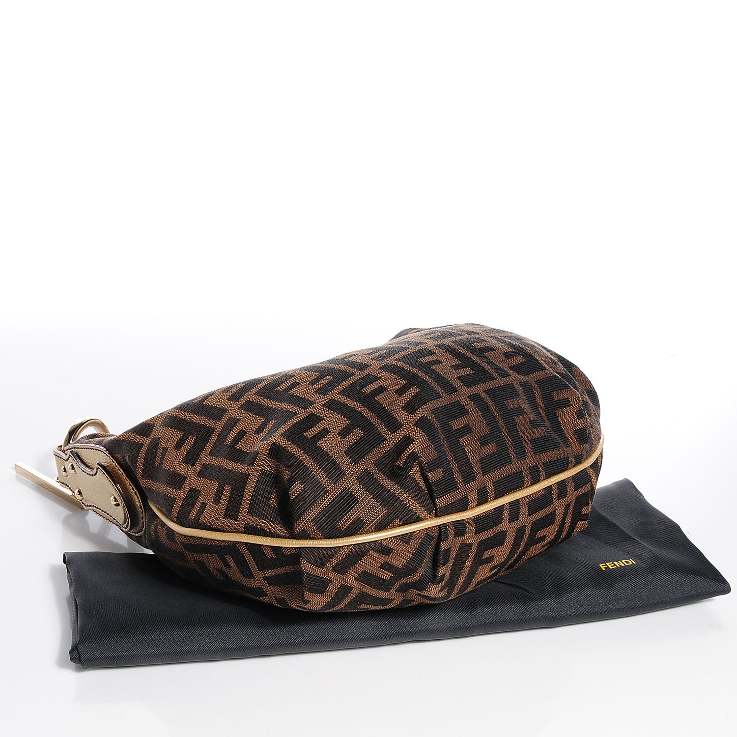 Fendi Zucca Laminated Vachetta Small Chef Chian Hobo Tobacco Bronzo 4 of 9