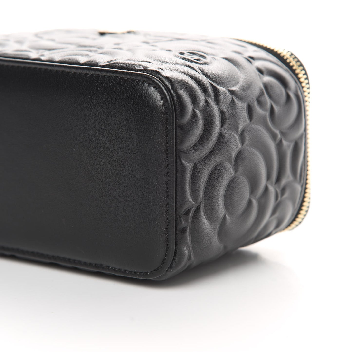 Lambskin Camellia Embossed Small Vanity Case With Chain Black