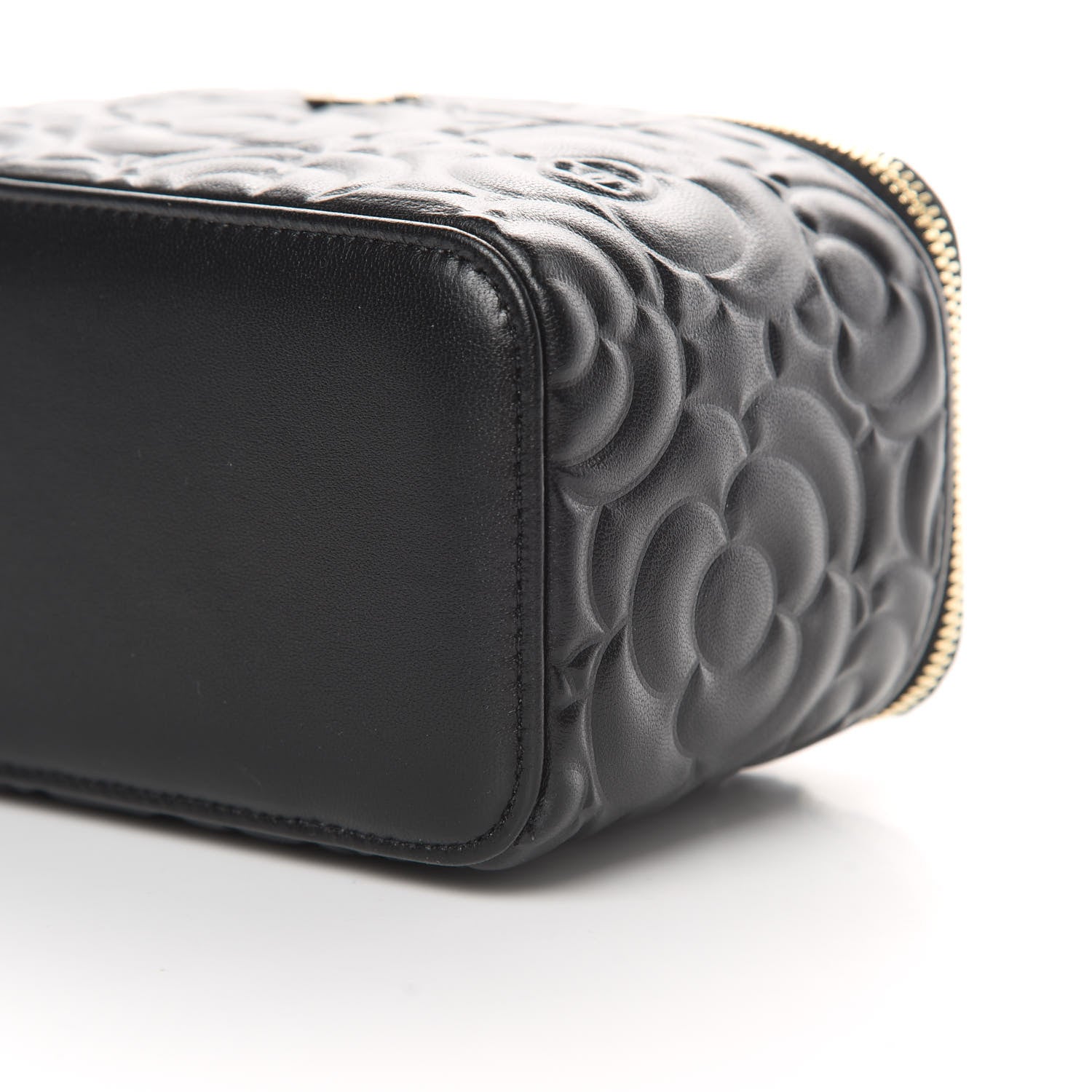Chanel Lambskin Camellia Embossed Small Vanity Case With Chain Black 10 of 11