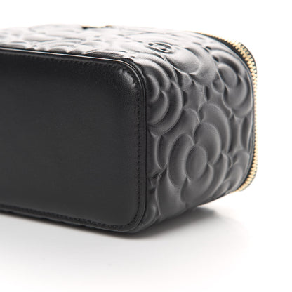 Chanel Lambskin Camellia Embossed Small Vanity Case With Chain Black 10 of 11