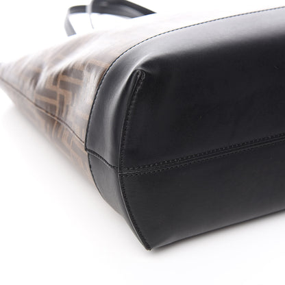 Fendi Glazed Fabric Vitello Century FF 1974 Stamp Patch Shopping Tote Mogano Panna Black 9 of 14