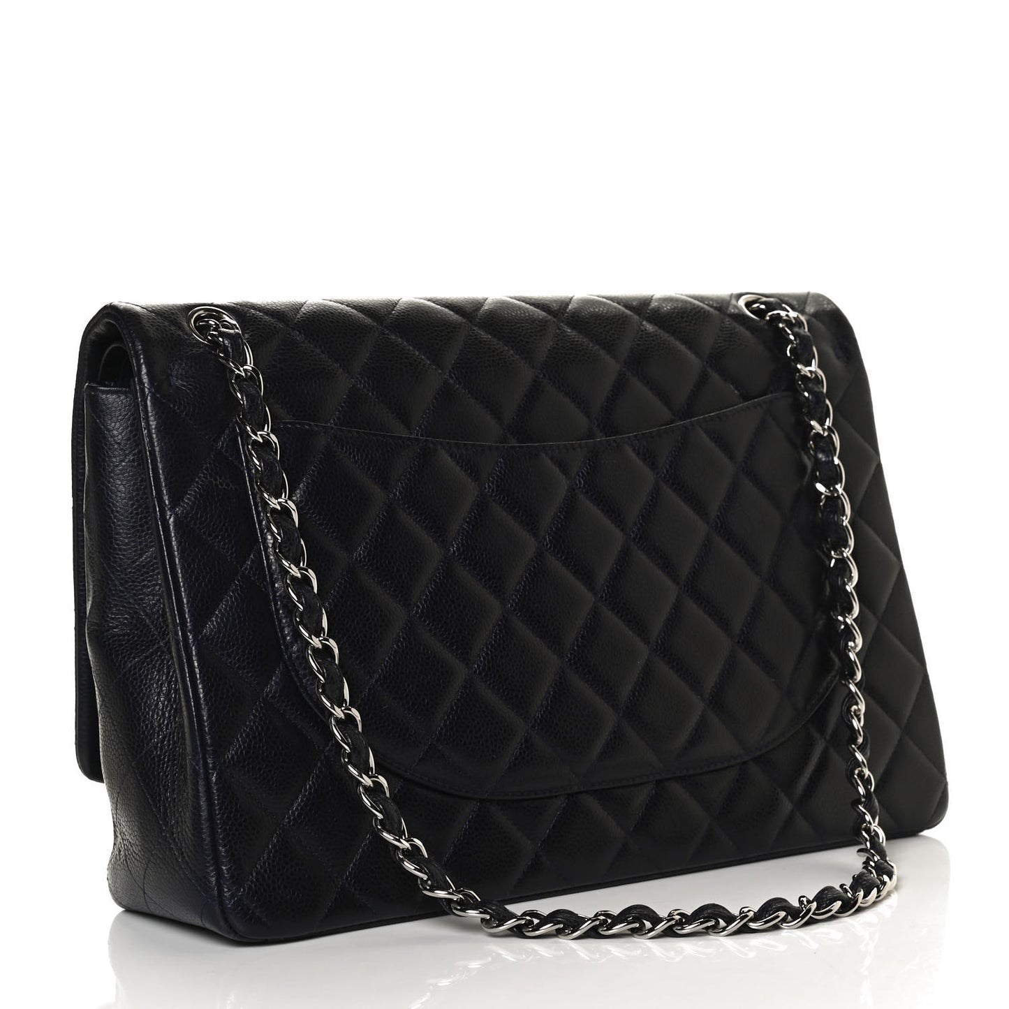 Caviar Quilted Maxi Double Flap Navy Blue