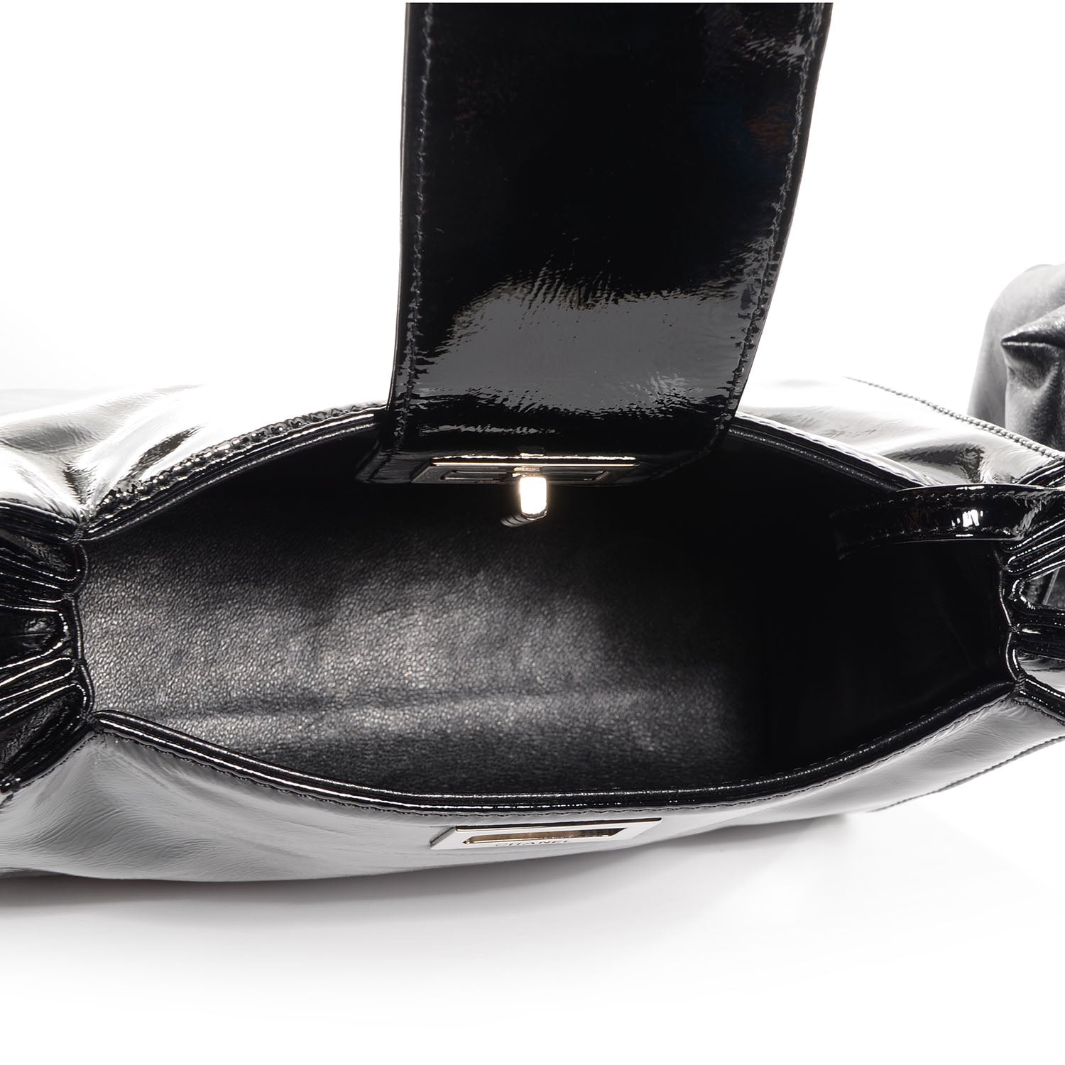 Chanel Patent Mademoiselle Lock Convertible Wrist Clutch Bag Black 6 of 8