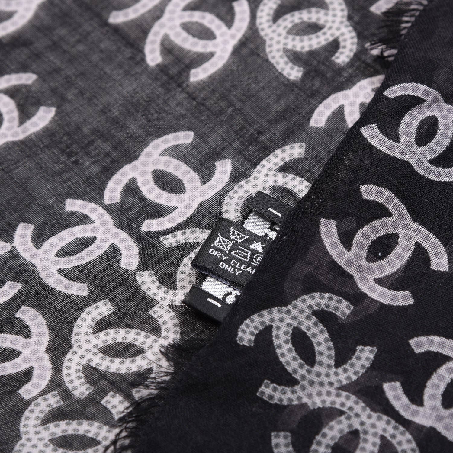Chanel Cashmere Silk CC Logo Scarf Black White 4 of 5
