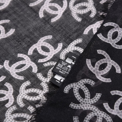 Chanel Cashmere Silk CC Logo Scarf Black White 4 of 5