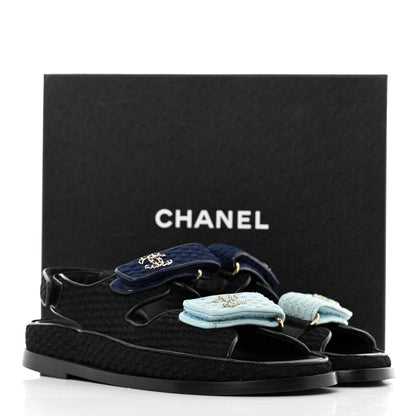 Chanel Knit Fabric Velcro Dad Sandals 38 Black Dark Blue Light Blue 9 of 9