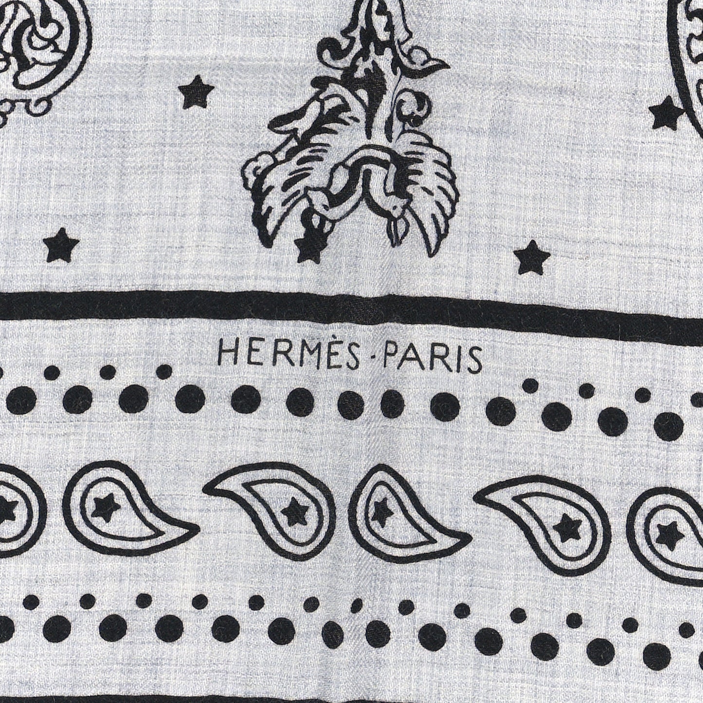 Cashmere Silk Les Cles Bandana Shawl 140 Gris Chine Black