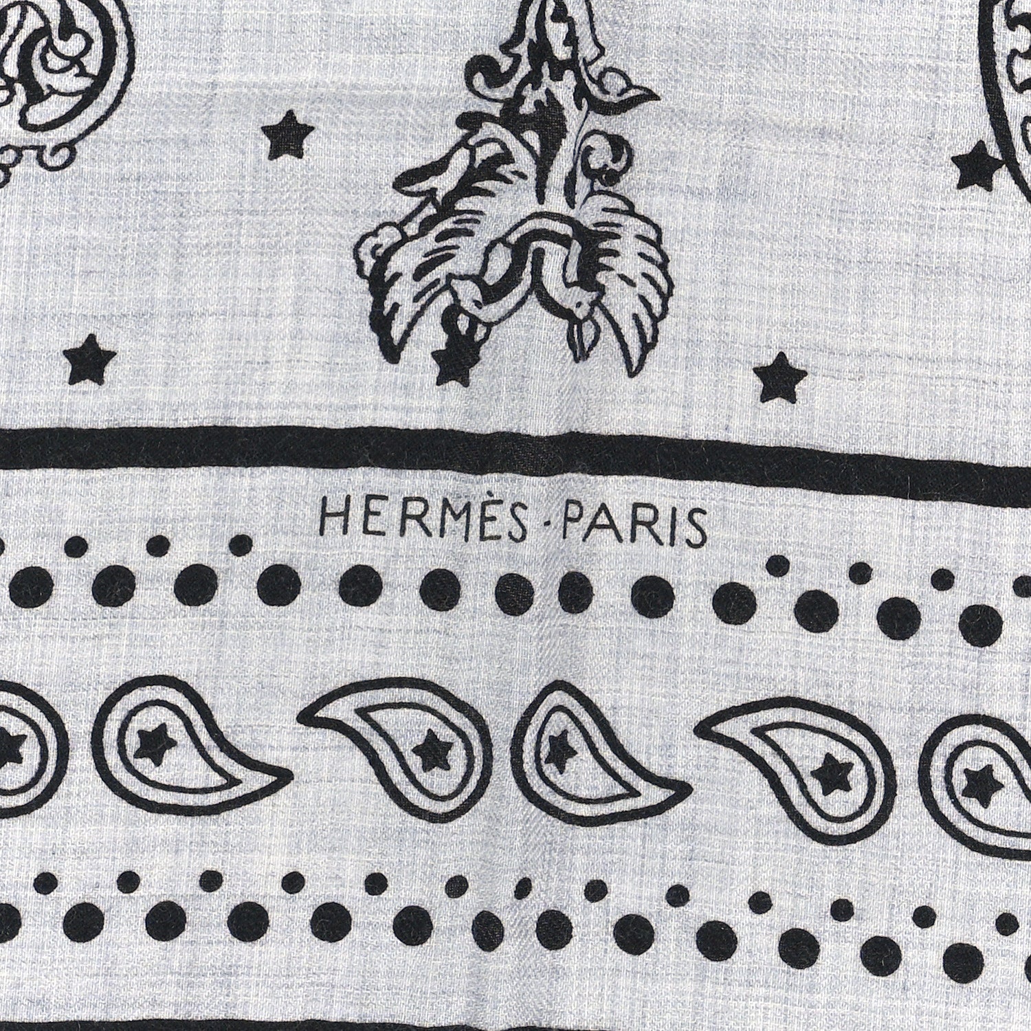 Hermes Cashmere Silk Les Cles Bandana Shawl 140 Gris Chine Black 3 of 3