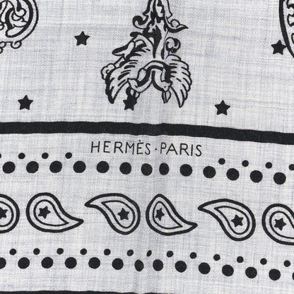 Hermes Cashmere Silk Les Cles Bandana Shawl 140 Gris Chine Black 3 of 3