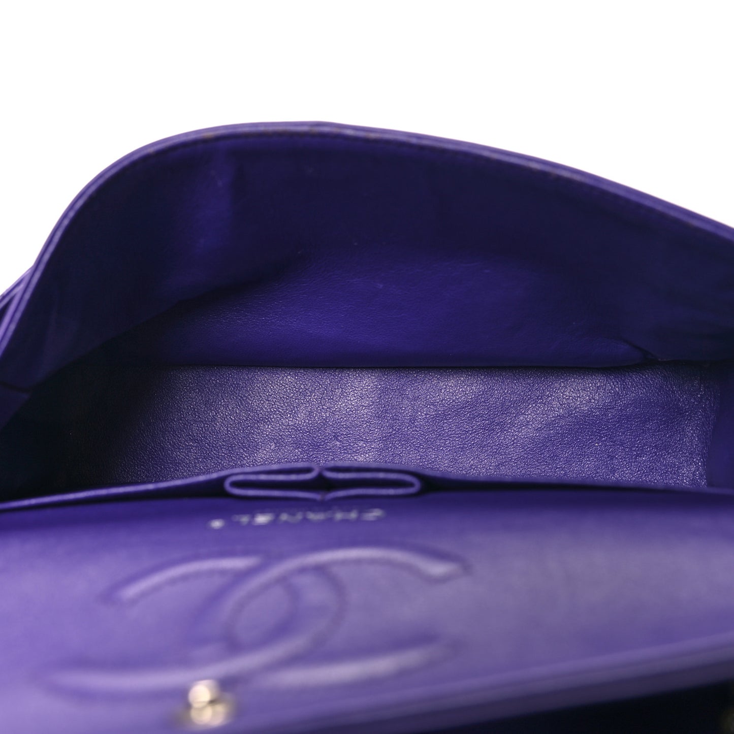 Patent Calfskin Quilted Medium Double Flap Purple