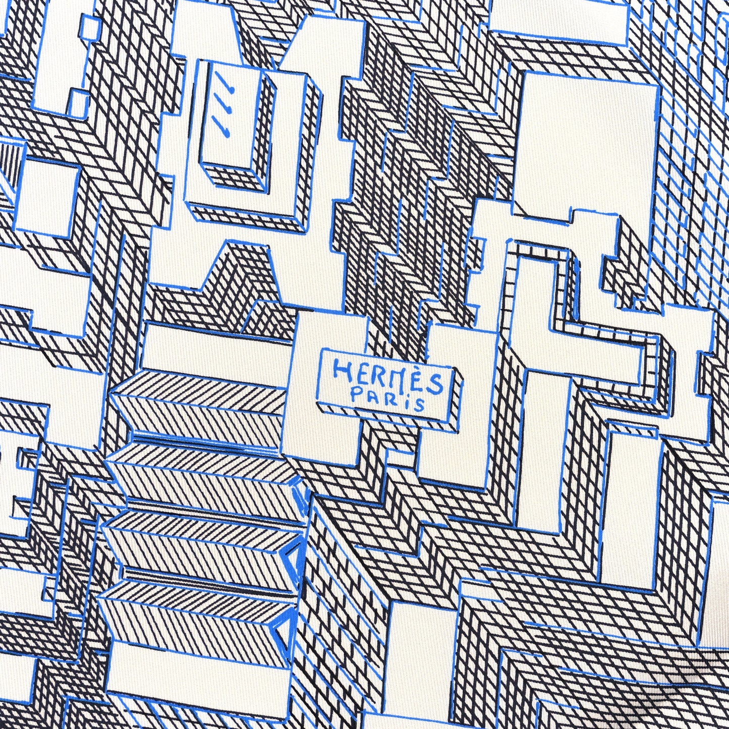 Silk Pantin City Scarf 90 White Black Bleu