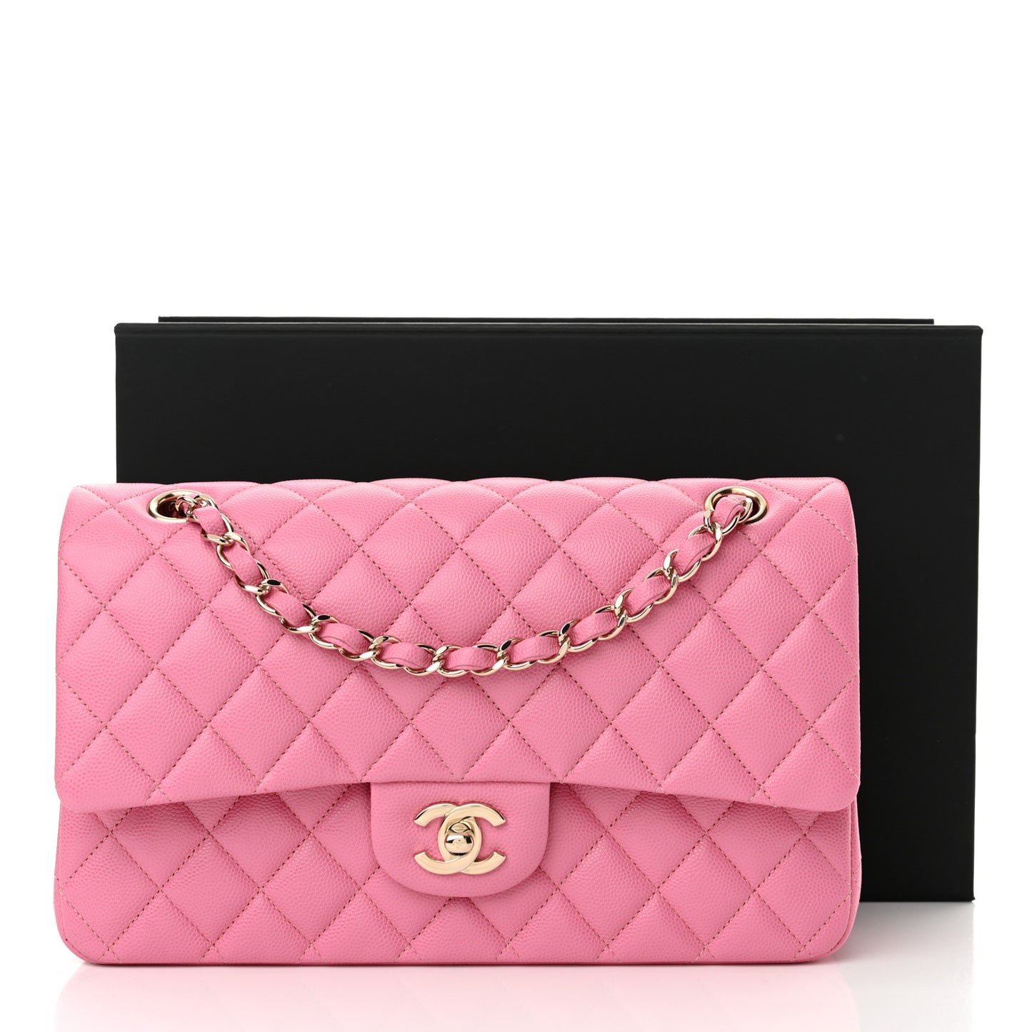 Caviar Quilted Medium Double Flap Pink