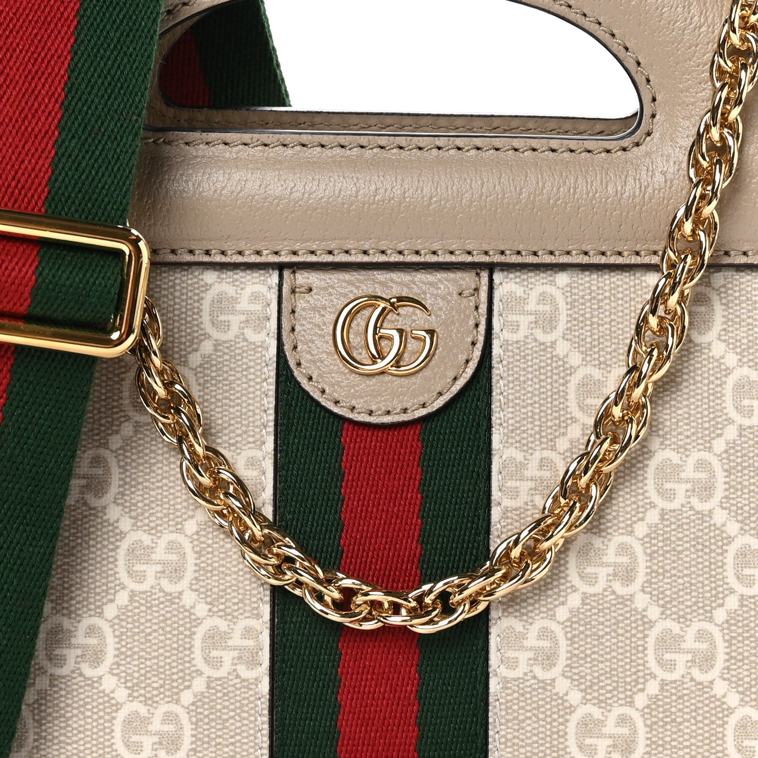 Gucci GG Supreme Monogram Textured Dollar Calfskin Web Small Ophidia Slip Handle Tote Beige Mystic White Oatmeal 8 of 10