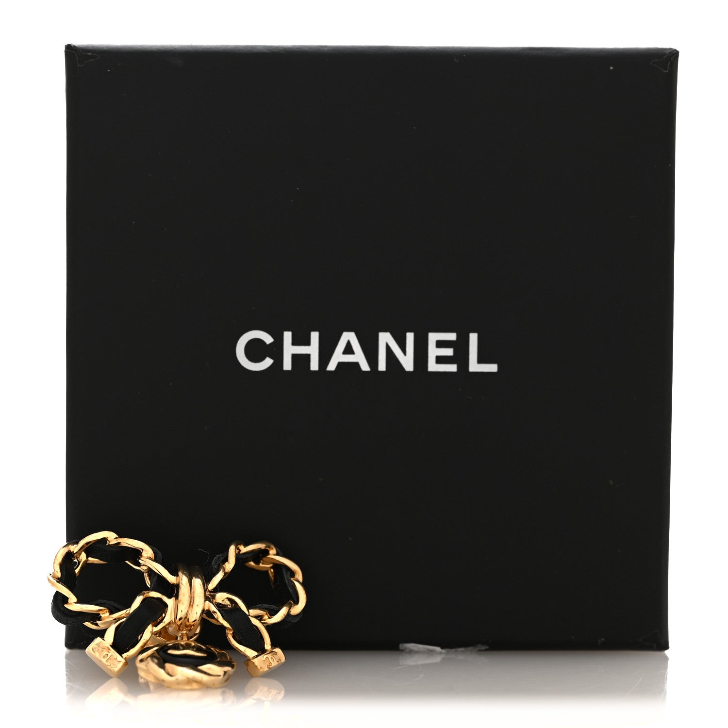 Chanel Lambskin Chain CC Bow Brooch Gold Black 5 of 5