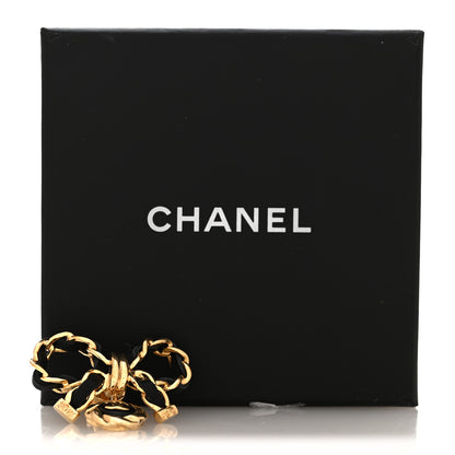 Chanel Lambskin Chain CC Bow Brooch Gold Black 5 of 5