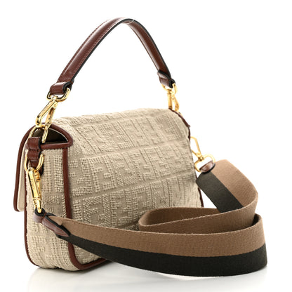 Fendi Sardinian Jacquard Vitello King FF 1974 Embroidered Baguette Corda Praline 3 of 10