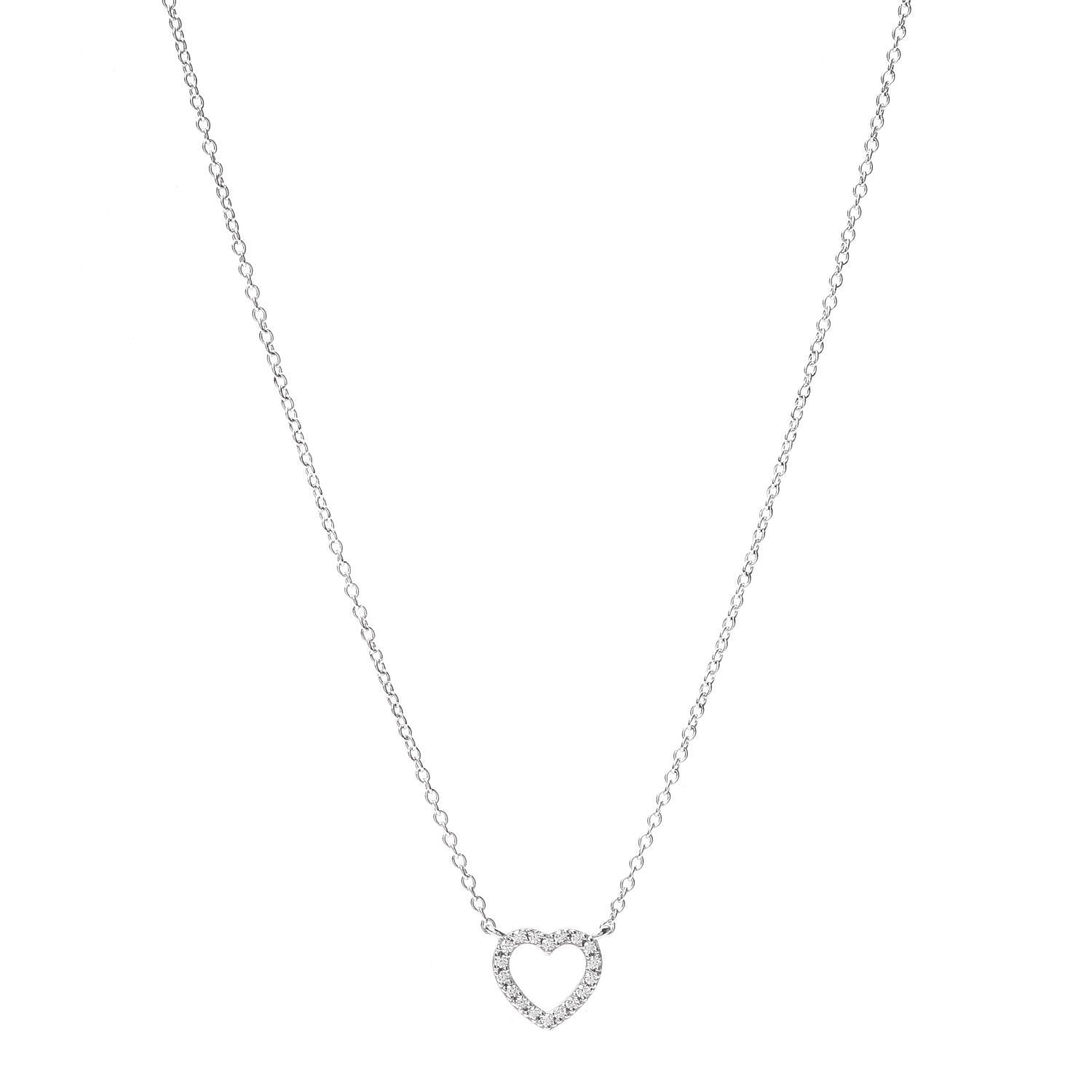 Tiffany 18K White Gold Diamond Metro Heart Pendant Necklace 1 of 5