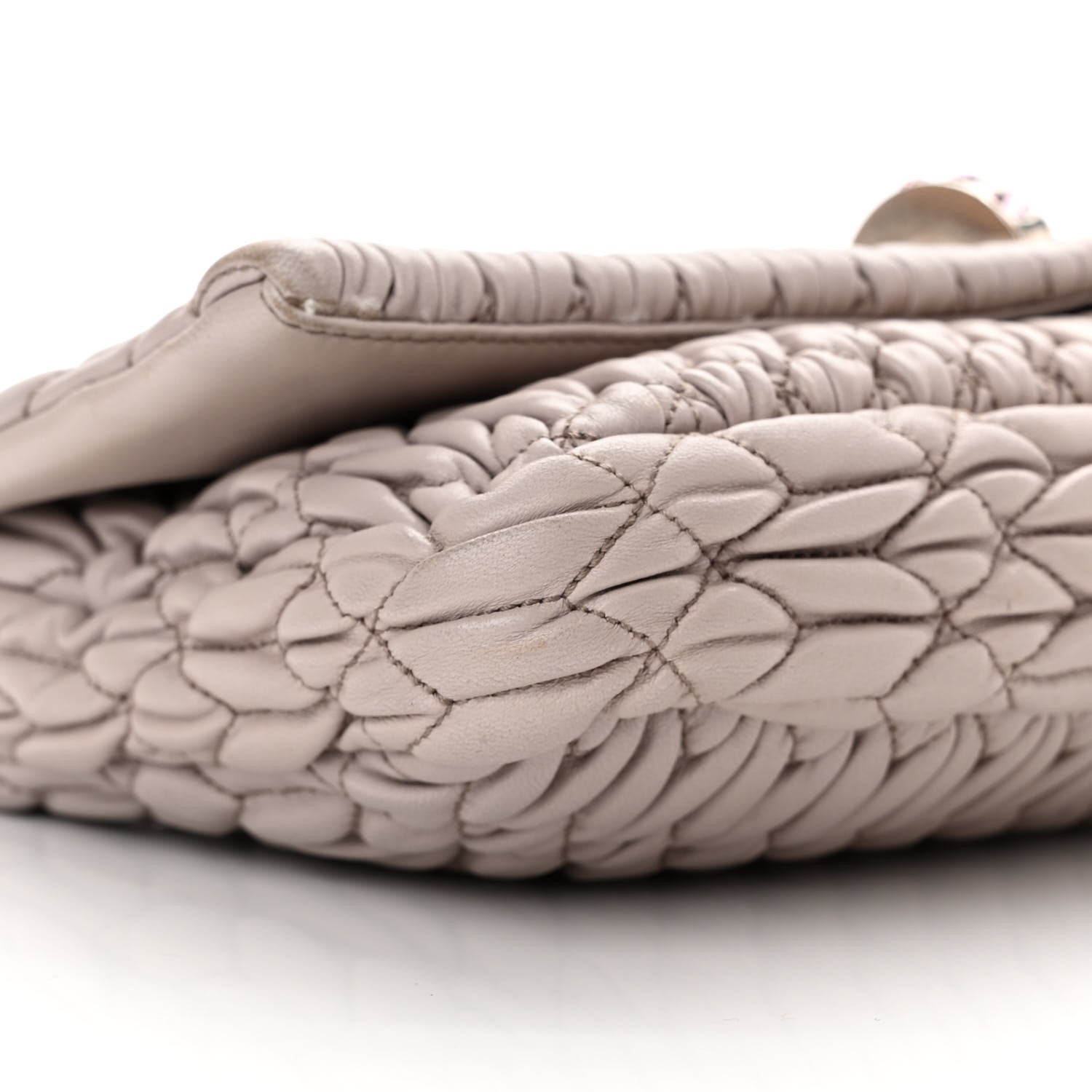 Miu Miu Nappa Matelasse Crystal Flap Clutch Pomice 11 of 17
