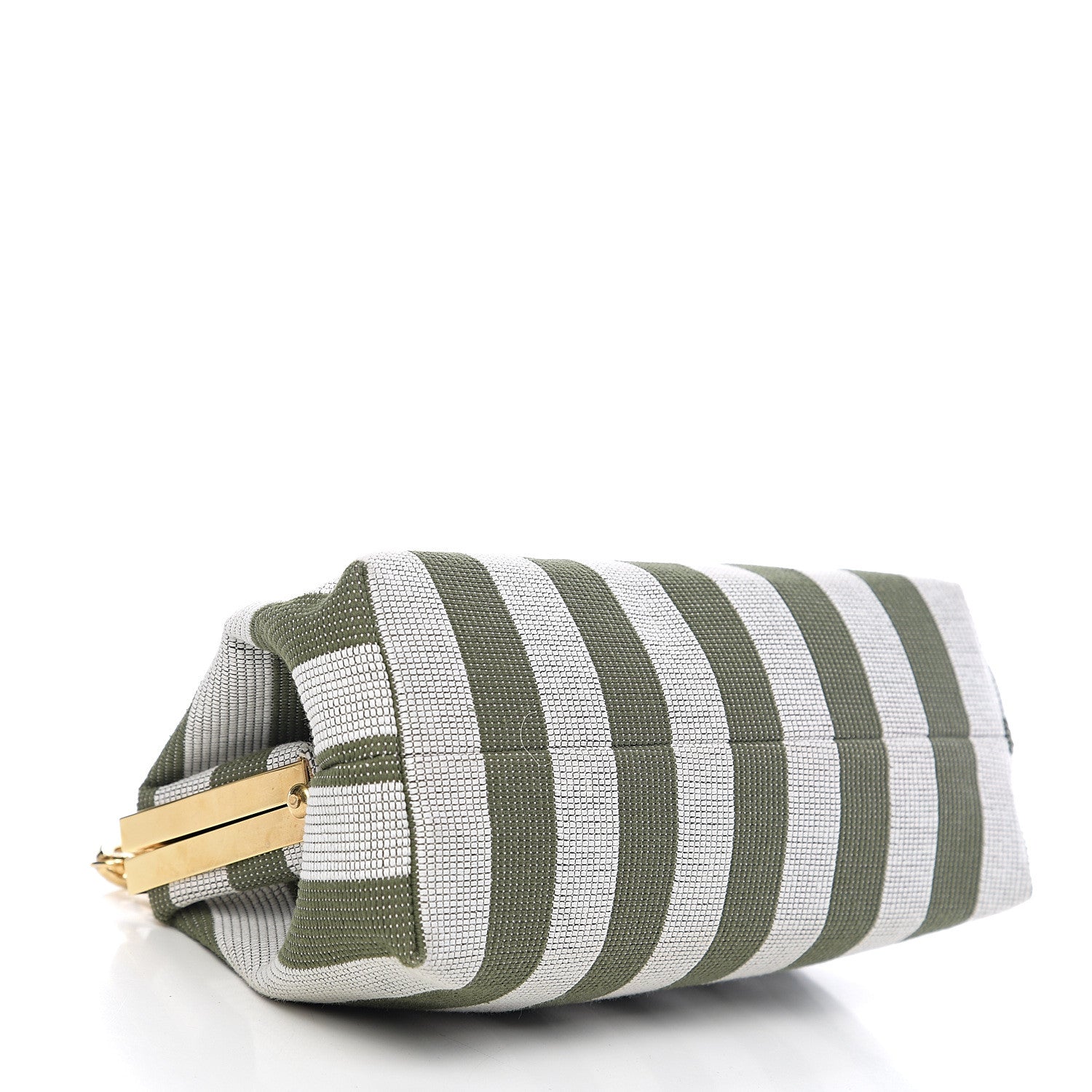 Mansur Gavriel Canvas Stripe Volume Chain Clutch Green White 3 of 8