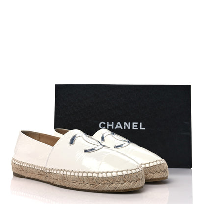 Chanel Distressed Patent CC Espadrilles 38 White Silver 8 of 8