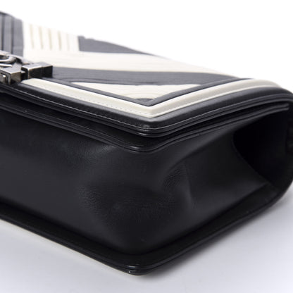 Chanel Calfskin Pleated Medium Boy In Rome Flap Black White 8 of 12
