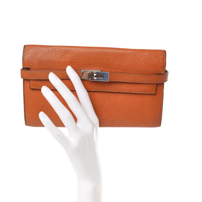 Hermes Chevre Mysore Kelly Longue Wallet Orange 2 of 6