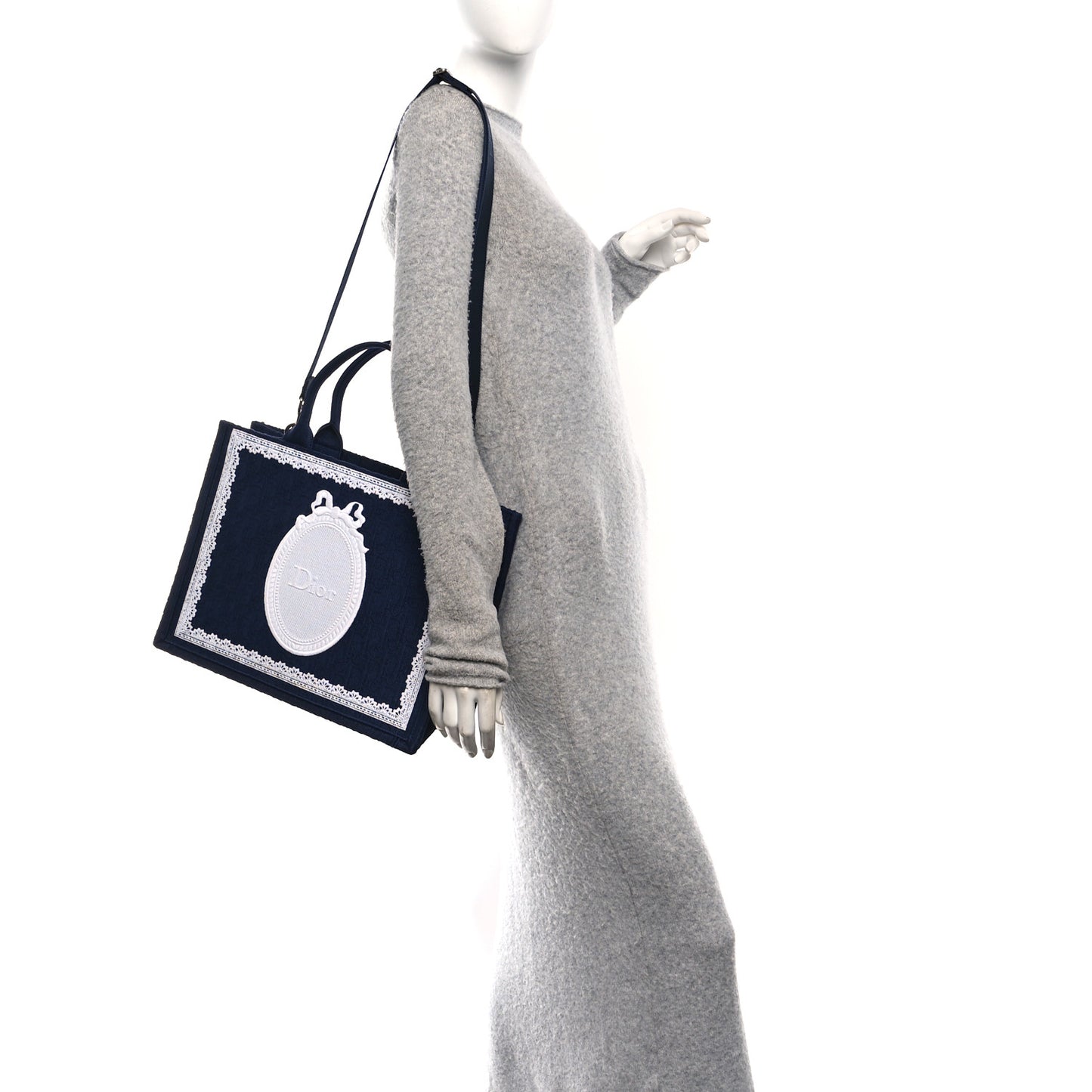 Cotton Toile De Jouy Oblique Embroidered Dior Medaillon Medium Book Tote With Strap Blue White