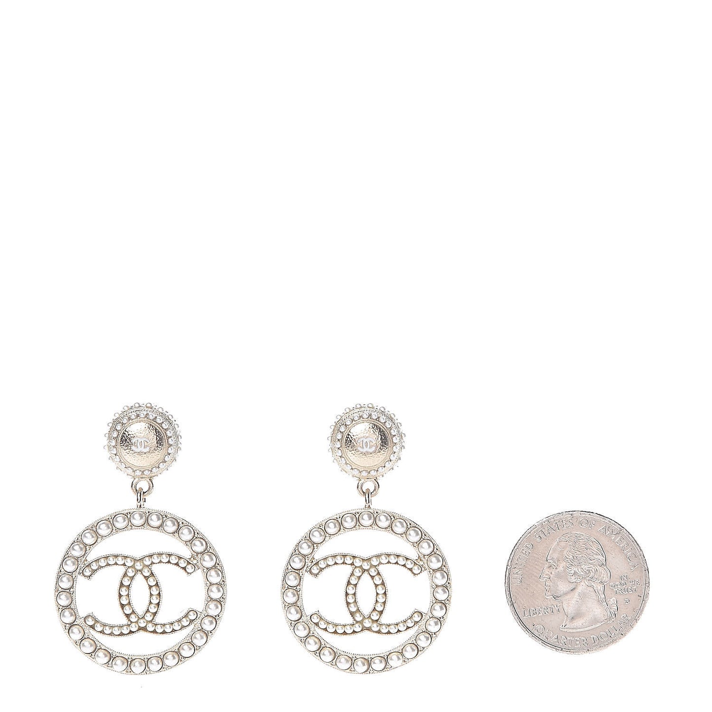 Pearl CC Drop Earrings Light Gold