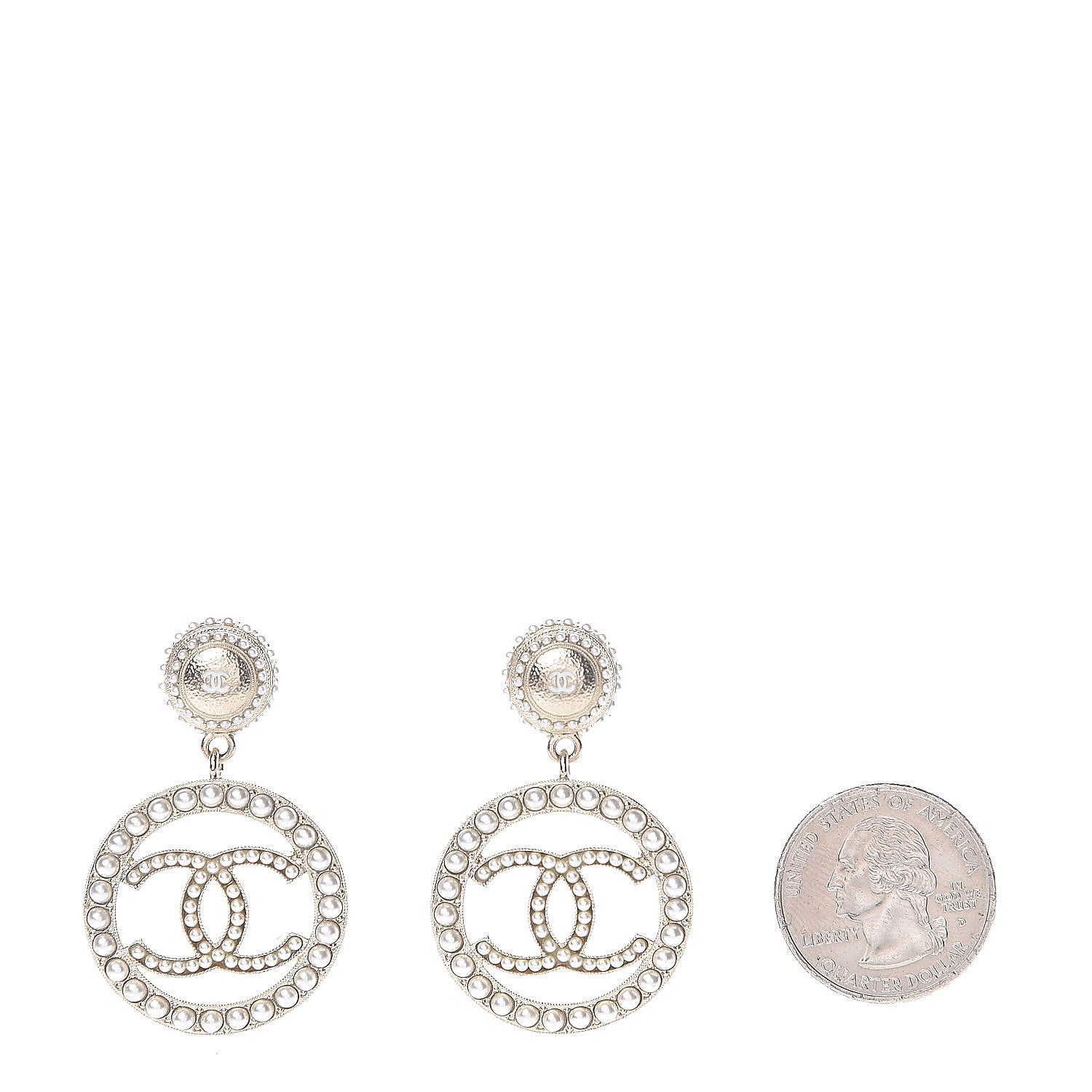 Chanel Pearl CC Drop Earrings Light Gold 2 of 5